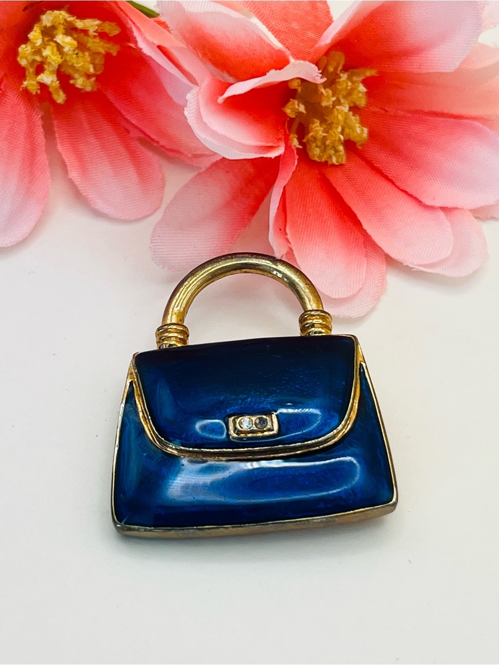 Blue Enamel Handbag brooch- Vintage Accessory Sale